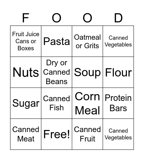 Food Drive Bingo Card