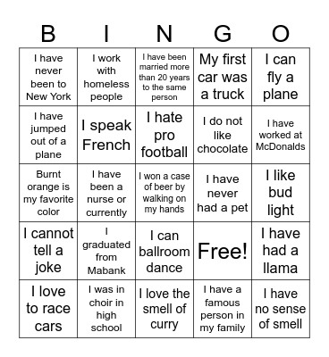 Holiday BINGO Card