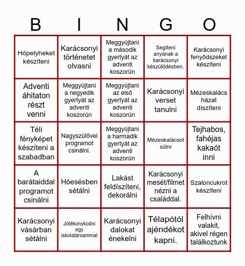 Adventi Családi Bingó Bingo Card