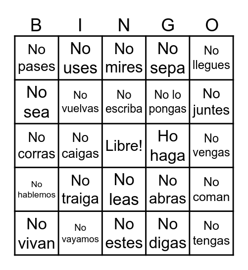 Mandatos negativos Bingo Card