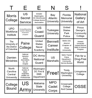 College Prep & Career Readiness Fair Bingo Card