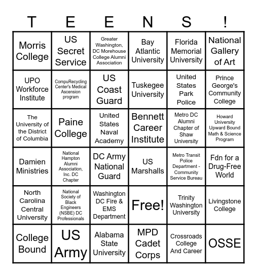 College Prep & Career Readiness Fair Bingo Card