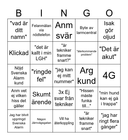 Fredags Bingo Card