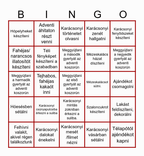 Adventi Családi Bingó Bingo Card