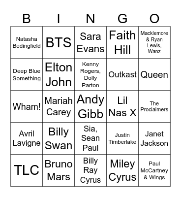 Music Bingo #44 Bingo Card