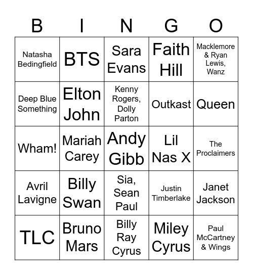 Music Bingo #44 Bingo Card