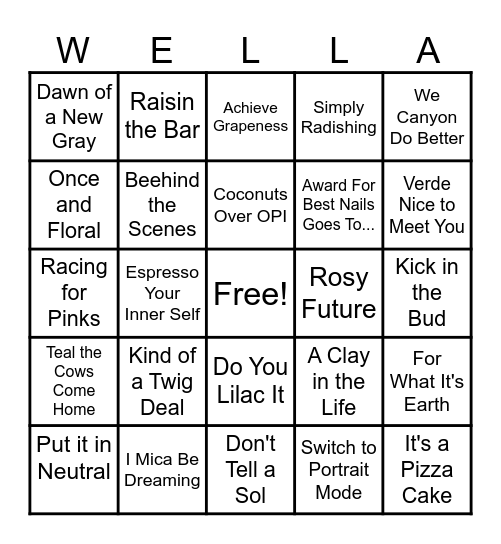 WELLA Bingo Card