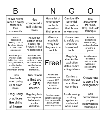 Safety BINGO Card