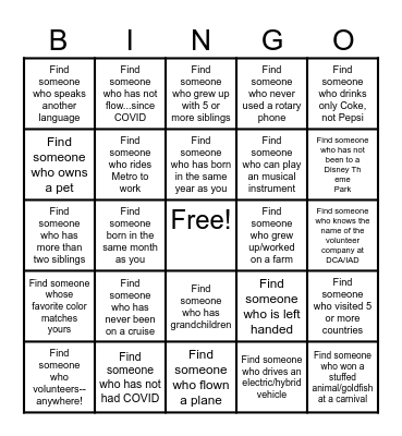 We've Missed You! Bingo Card