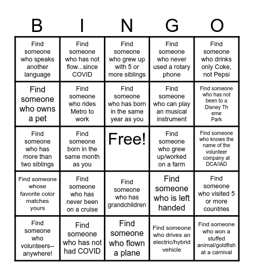 We've Missed You! Bingo Card