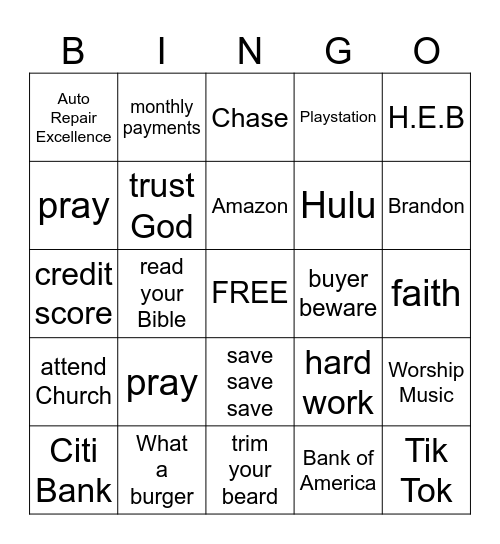 Brandon's Bingo Card