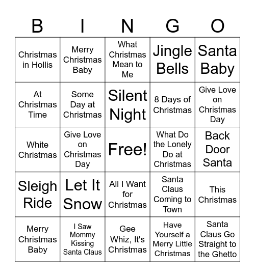 Christmas Song Bingo Card