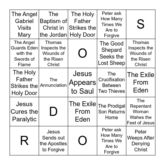 "No one comes to the Father except through me." Bingo Card