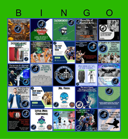 Rock Fist Martial Arts Bingo Card