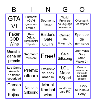 Bingo Games Awards 2023 Bingo Card