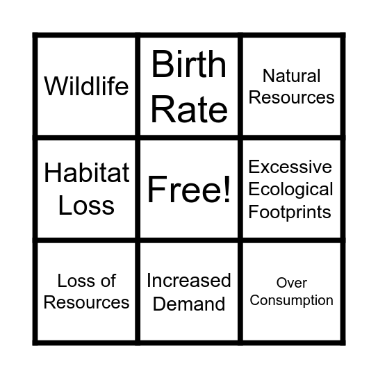 Overpopulation Bingo Card