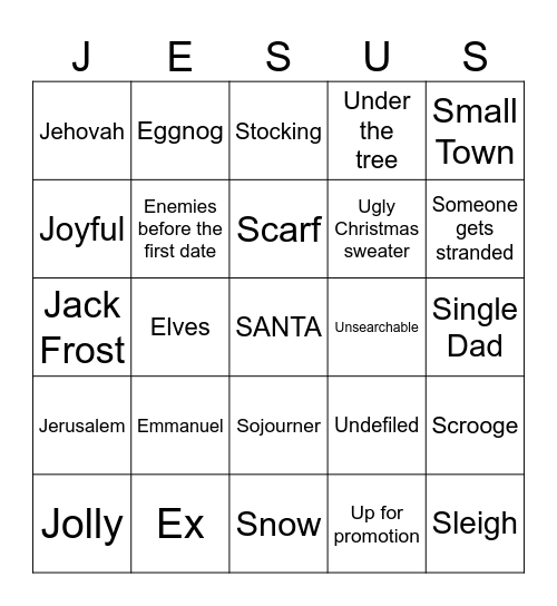 Sunday School/Hallmark Bingo Card