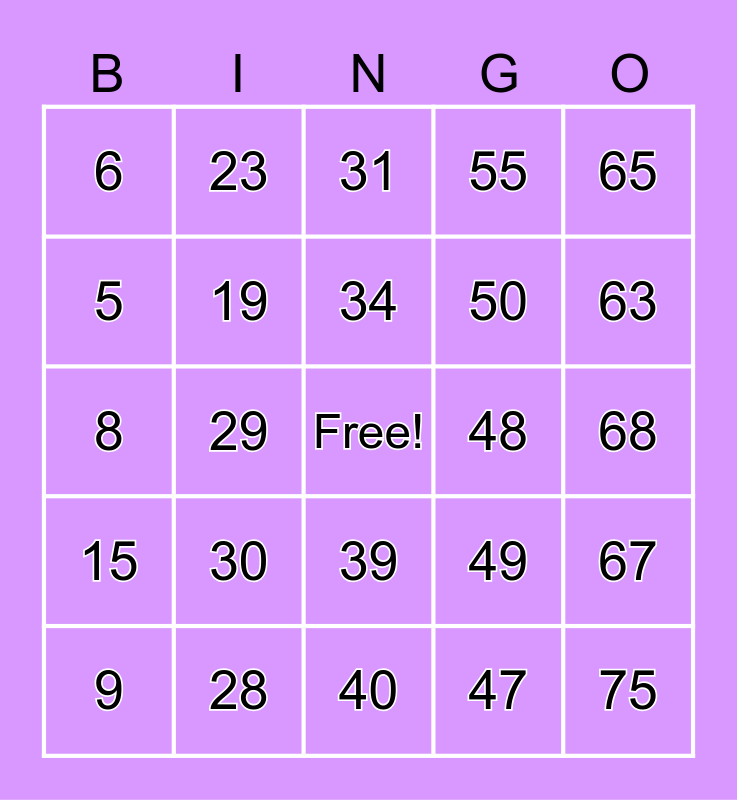 Denton Drag Bingo Card