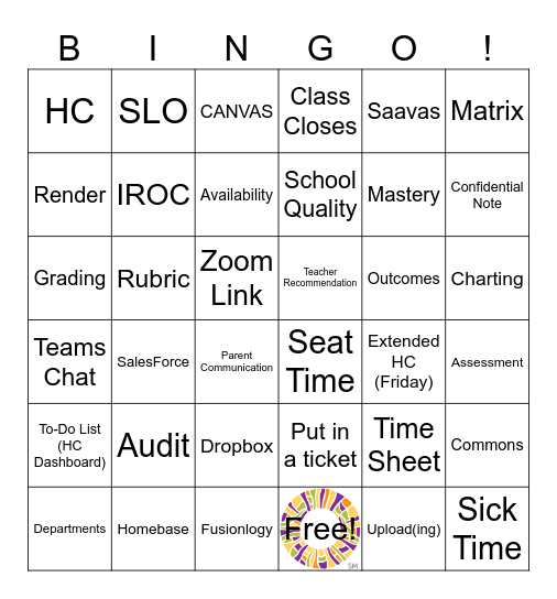 Fusion Staff Meeting Bingo Card