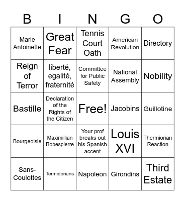 French Revolution Bingo Card