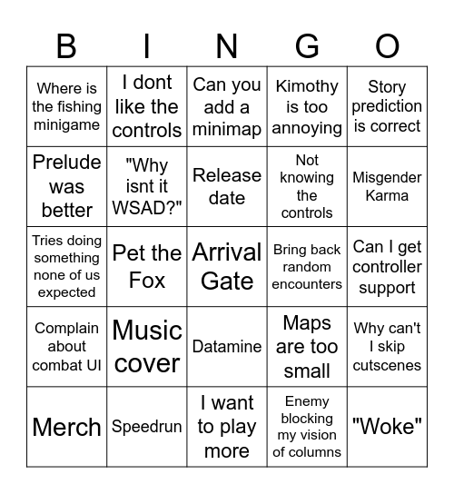 Nocturne Playtest Bingo Card