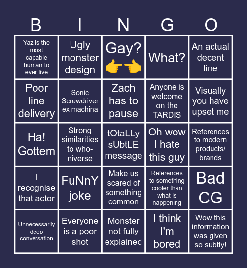 Dr Who Bingo Card