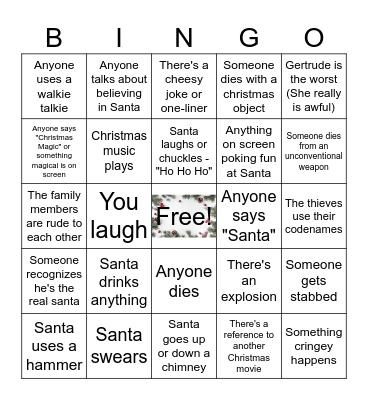 Violent Night Bingo Card