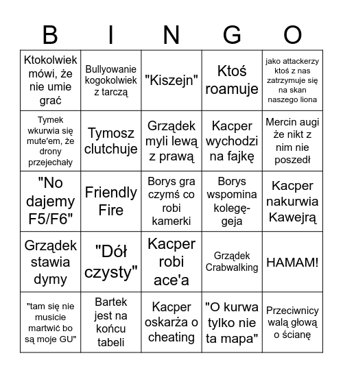 Sidż Bingo Card