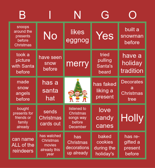 Virtual Holiday Bingo Card