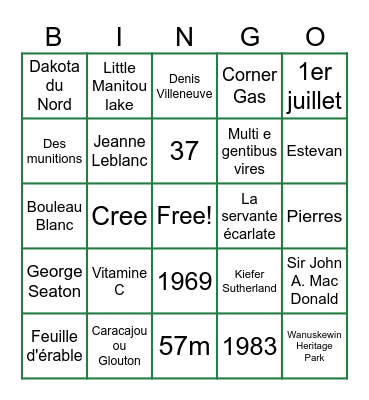 Connais-tu ton Canada ? Bingo Card