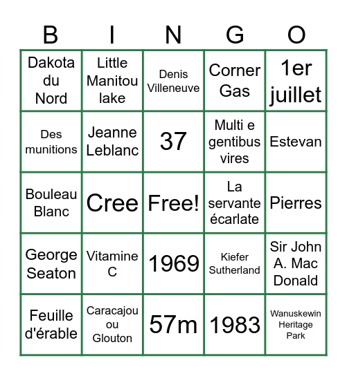 Connais-tu ton Canada ? Bingo Card