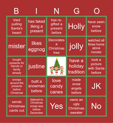 Virtual Holiday Bingo Card