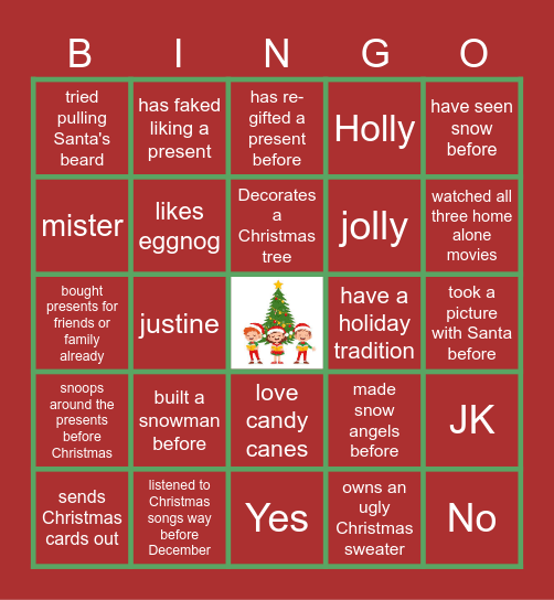 Virtual Holiday Bingo Card