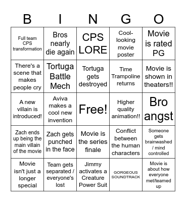 Wild Kratts Movie Bingo Card