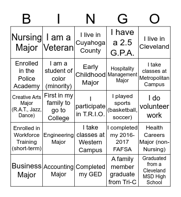 Scholarship Bingo Card