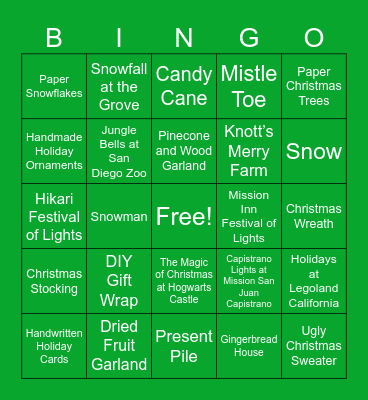 SoCal Bingo Card