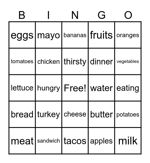 FOOD Bingo Card