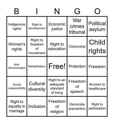 Amnesty International Bingo! Bingo Card
