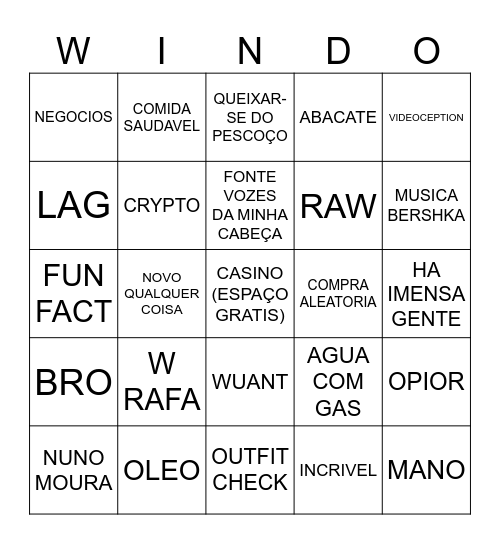 WINDOH BingoH Bingo Card