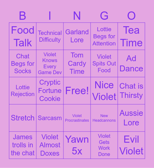 Violet's Stream Bingo Card