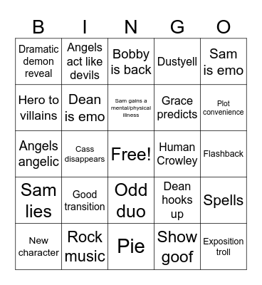 Super natural bingo 9 Bingo Card