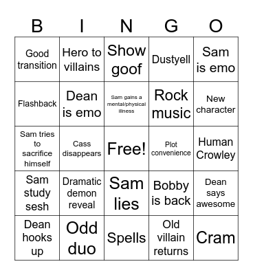 Super natural bingo 9 Bingo Card