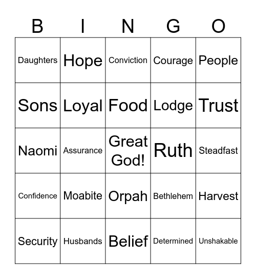 The Faith of Ruth Bingo Card