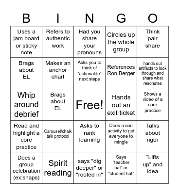 ELevate National Conference Bingo Card
