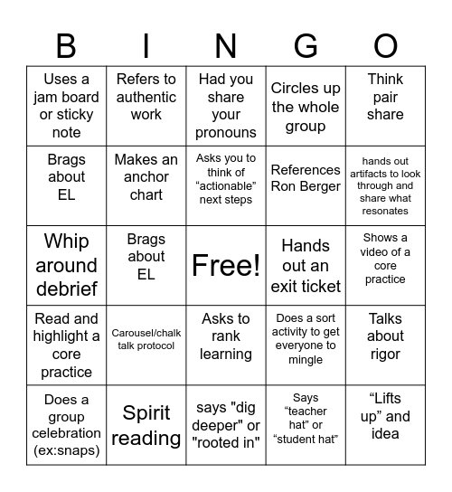 ELevate National Conference Bingo Card