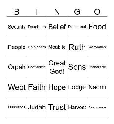 The Faith of Ruth Bingo Card