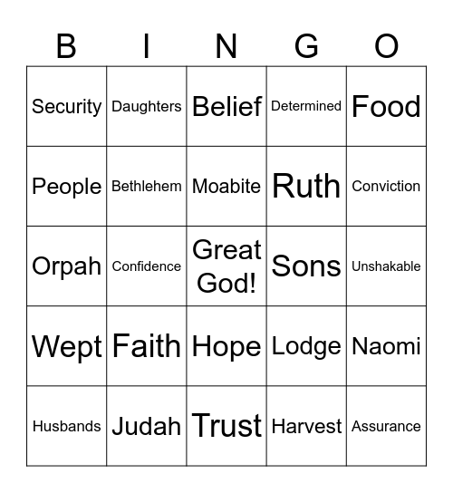 The Faith of Ruth Bingo Card