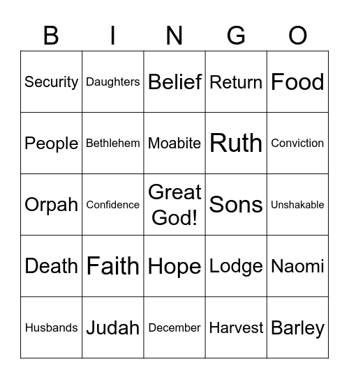 The Faith of Ruth Bingo Card