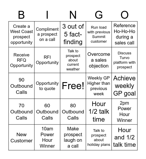 Sales Bingo Card