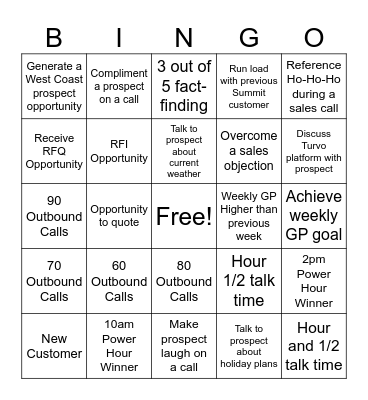 Sales Bingo Card